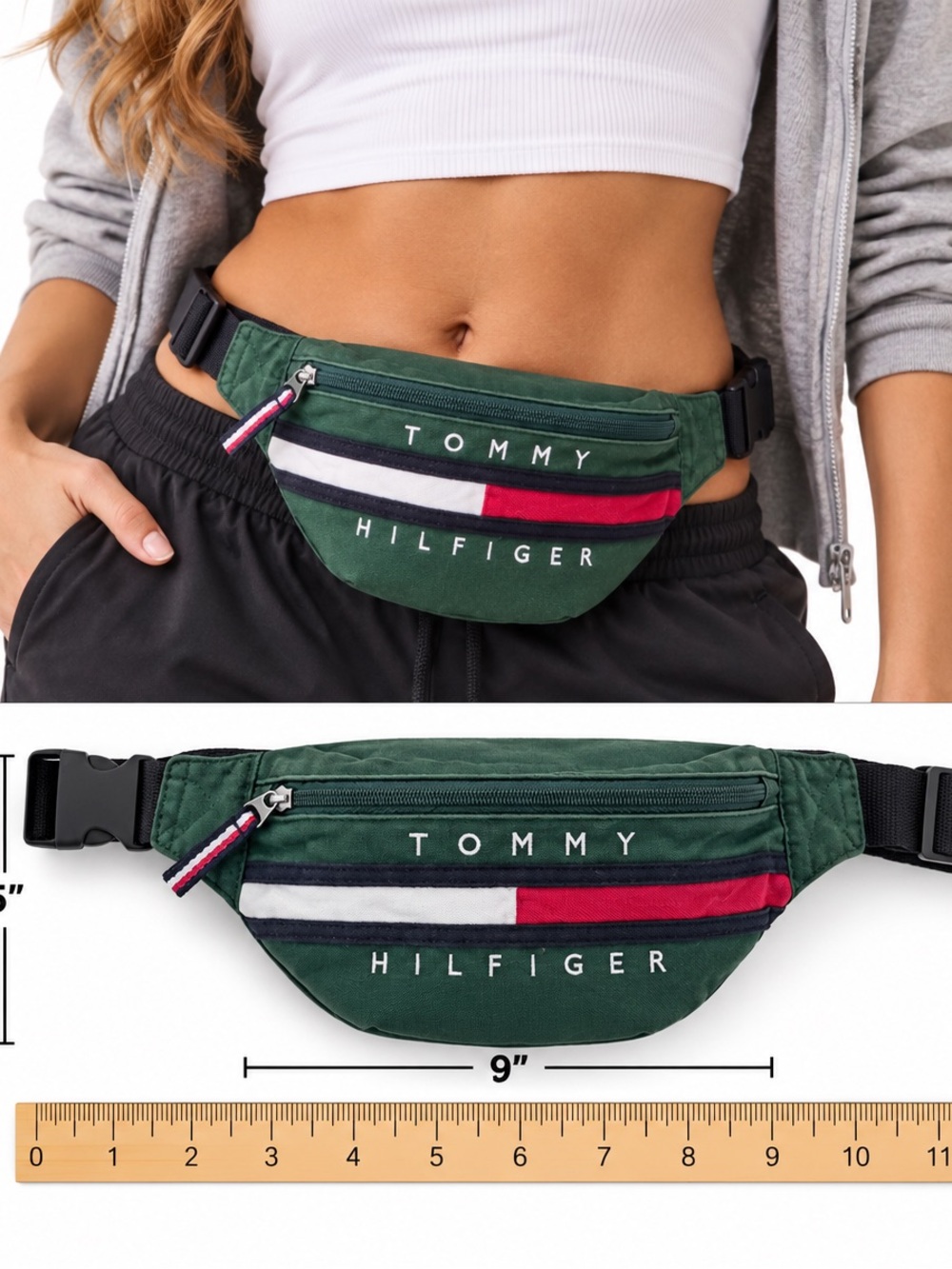 Vintage Tommy Hilfiger Green Logo Waist Bag
